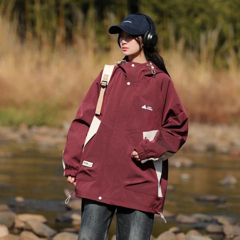 

Женская и мужская уличная куртка для пар, водонепроницаемая свободная куртка унисекс, походная весенне-осенняя повседневная ветрозащитная ветровка с капюшоном, уличная одежда