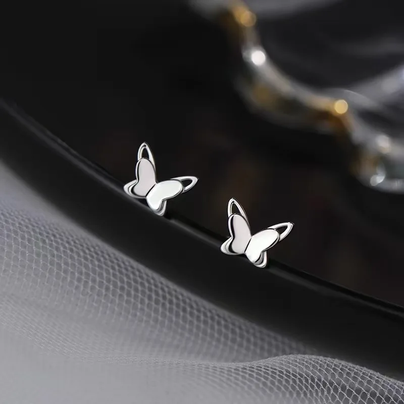 

Настоящее серебро 925 пробы, мини-полые серьги-гвоздики с бабочками и насекомыми для модных женщин, милые ювелирные изделия, изысканные аксессуары