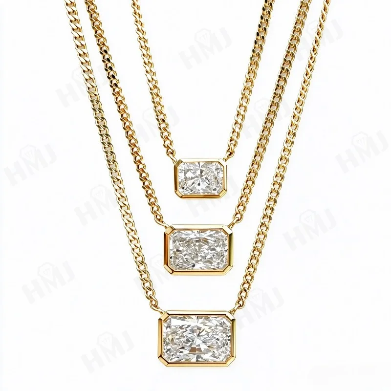 Collar de oro de 18 quilates con diamante solitario de corte radiante de 2 quilates, colgante de estilo oriental occidental para mujer, joyería clásica de alta calidad, regalos y amuletos para bodas.