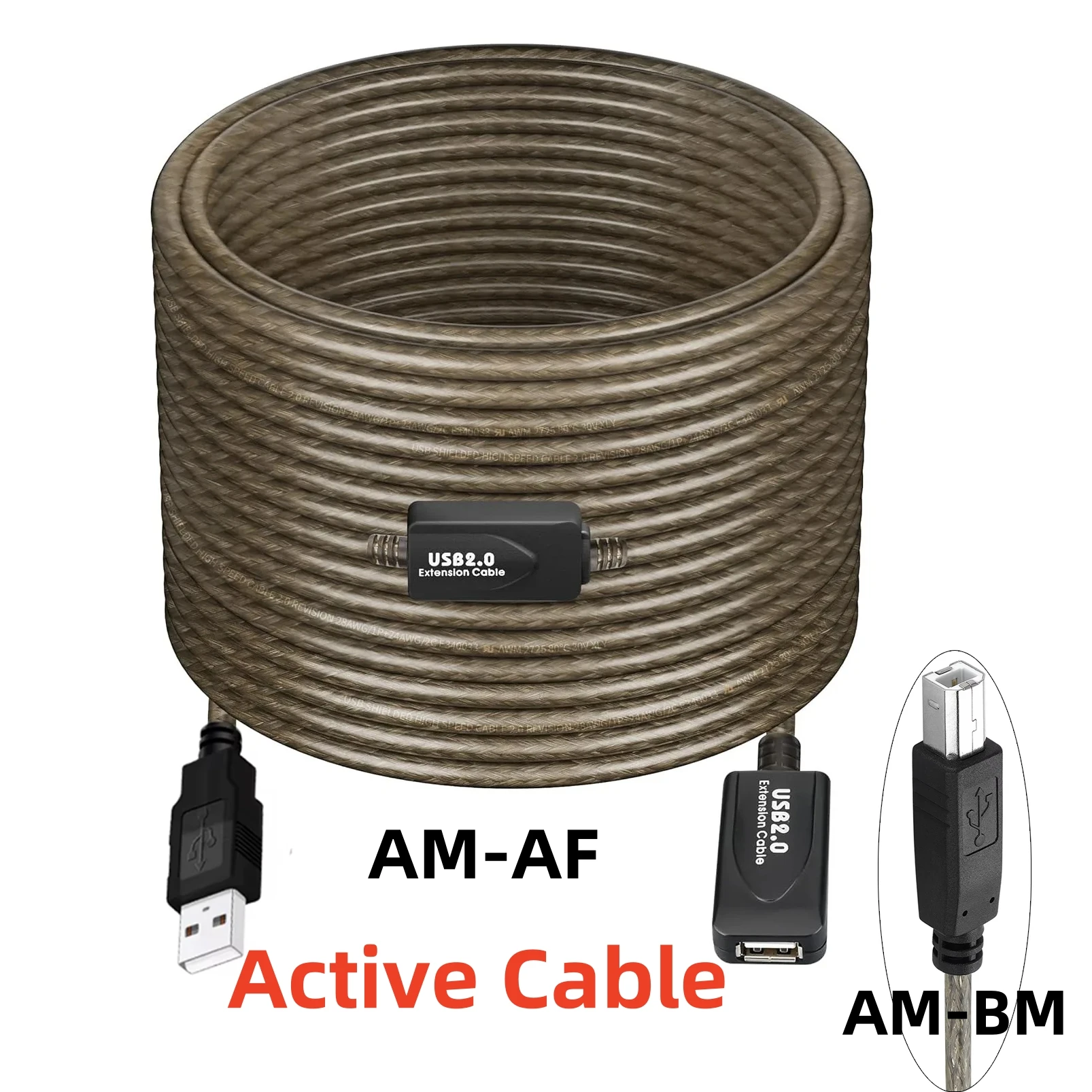 

USB 2.0 Extension Cord USB A-Male to A-Female, USB-A to USB-B Active Repeater Long Cable for PC Computer Printer Scanner