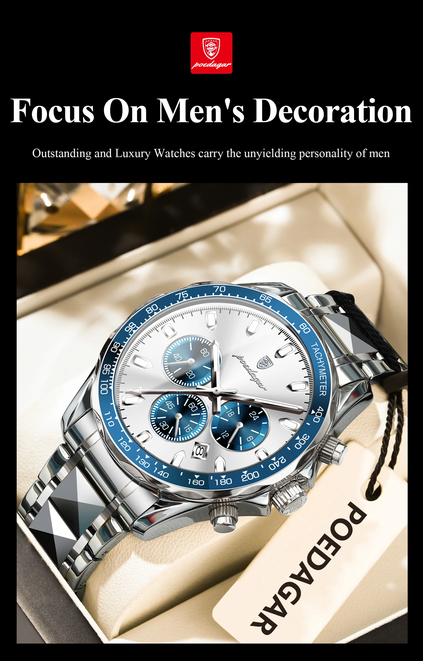 POEDAGAR Luxus Marke Männer Uhr Wasserdicht Leucht Edelstahl herren Uhren Chronograph Datum Quarz Business Uhr Für Mann – Detail 17