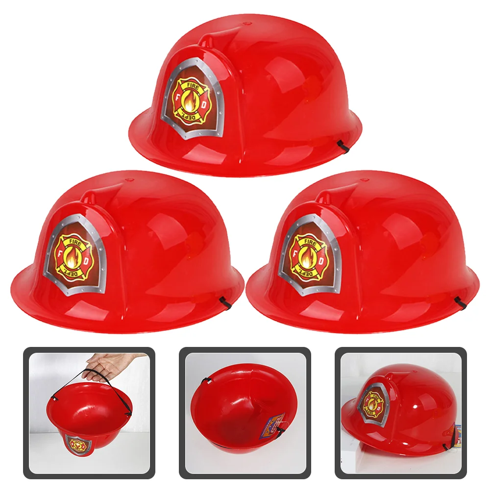 3 Pcs Fire Hat Boys Firefighter Party Favors Fireman Costume Accessory Prop Kids Gift Plastic Child Hardhat