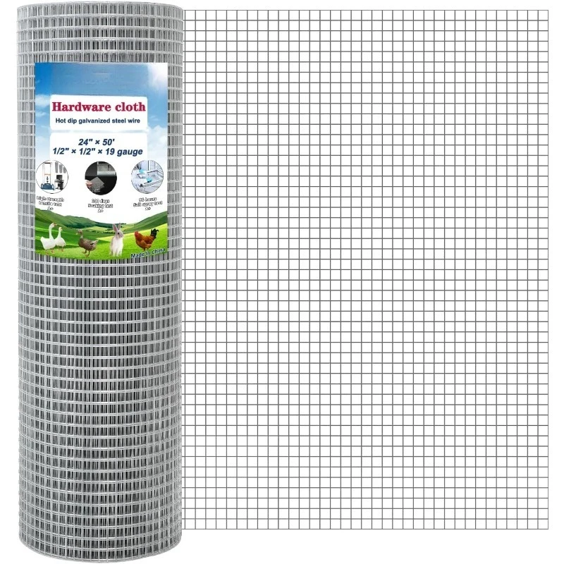 

Heavy Duty Hardware Cloth 1/2" Mesh 19-Gauge 24in x 50ft Double Hot-Dip Galvanized After Welding Chicken Wire Mesh Roll for Gard
