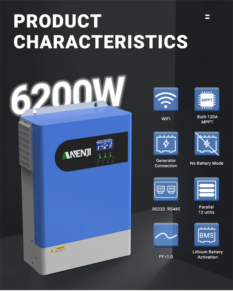 ANENJI 6200W Hybrid Solar Inverter 220V 48V 12PC Parallel On Off Grid Reine Sinus Welle MPPT 120A WIFI Inverter Für Solar Panel PV – Detail 19