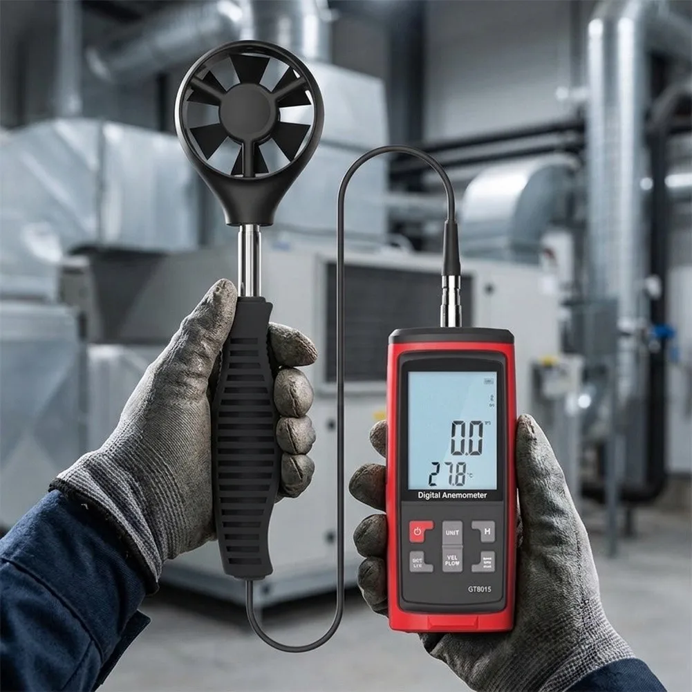 GT8915 Professional Air Velocity Meter for Fresh Air Systems Fans Central AC with Backlit LCD and 0.1 m/s Resolution