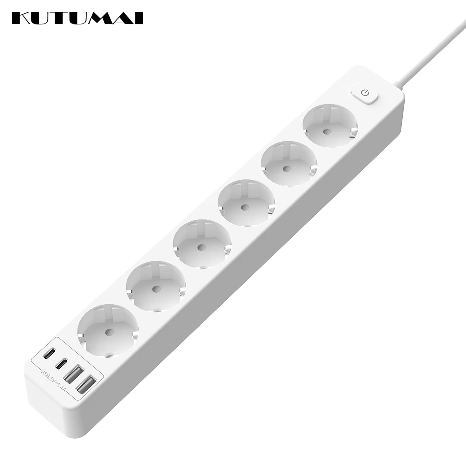 

Multi-Function Power Strip Adapter 2 USB-A 2 USB-C Ports 6 Outlet Sockets 1.8m Cord Extension Cable Surge Protection with Switch