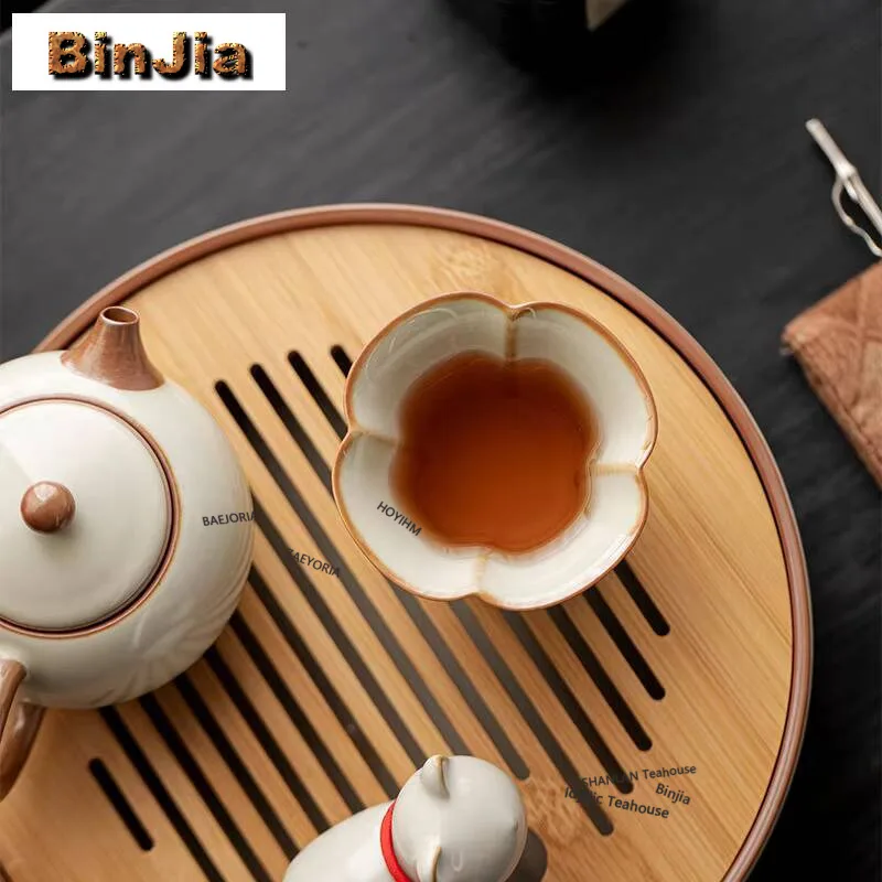 2pc/lot Ru Kiln Rice Yellow Plum Blossom Teacup Japanese Tea Bowl Cute Cup Tea-tasting Fragrance Cup Chazhan Master Cups 75ml view 2