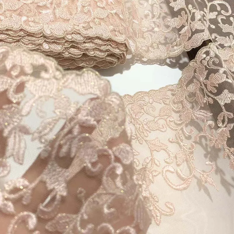 

19Yards Shimmer Embroidery Pink Gold Lace Trim Fabric Garment Bra Underwear Lingerie Sewing Trimmings Sleeve