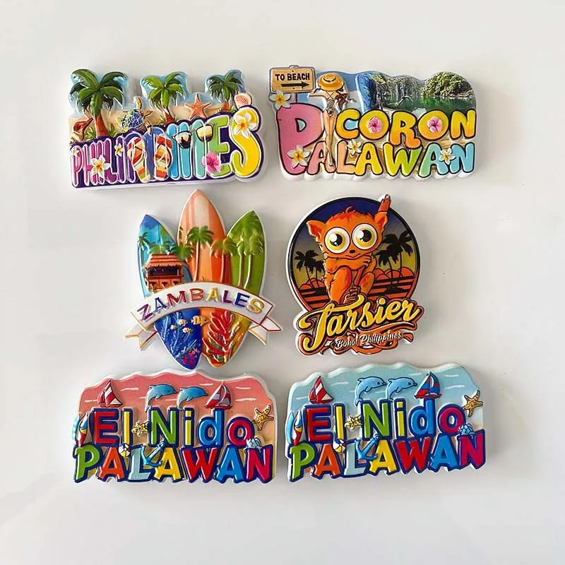

Philippines Souvenir Fridge Magnets - Coron Palawan Palm Trees, Zambales Surf, El Nido Sails, Tarsier Animal Strong Refrigerator