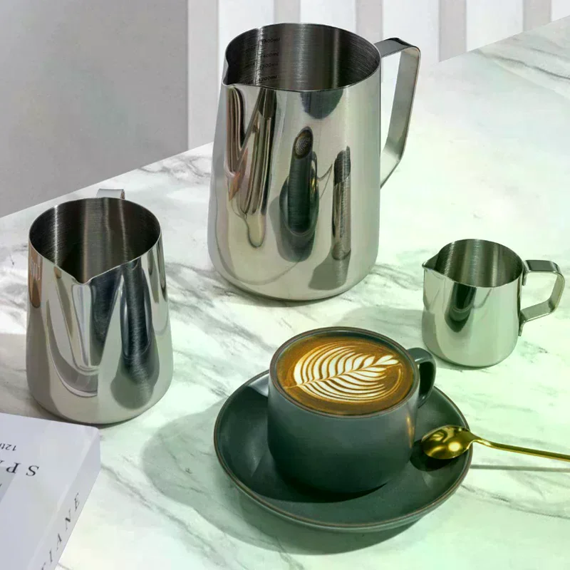 Milk Jugs With Laser Scale Fashion Stainless Steel Retro Milk Craft Milk Frothing Pitcher Coffee Mug Cup 150/250/350/600ml