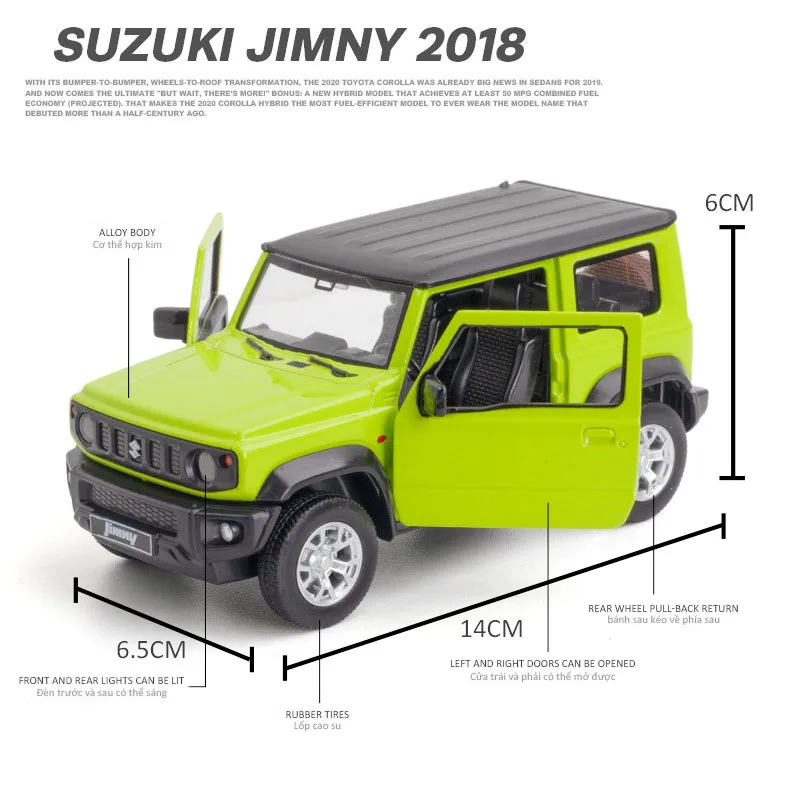 Suzuki JIMNY-Modèle de voiture SUV en alliage pour enfants, simulation en métal, collection de côtes arrière, son et lumière, jouets cadeaux, 1:26, 2018