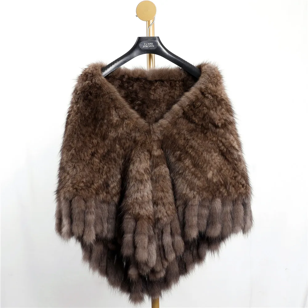 Elegant Women\'s Winter Warm Genuine Sable Fur Cape Fashion Shawl Lady Real Mink Fur Poncho Tassels Wraps Jacket Extremely Soft