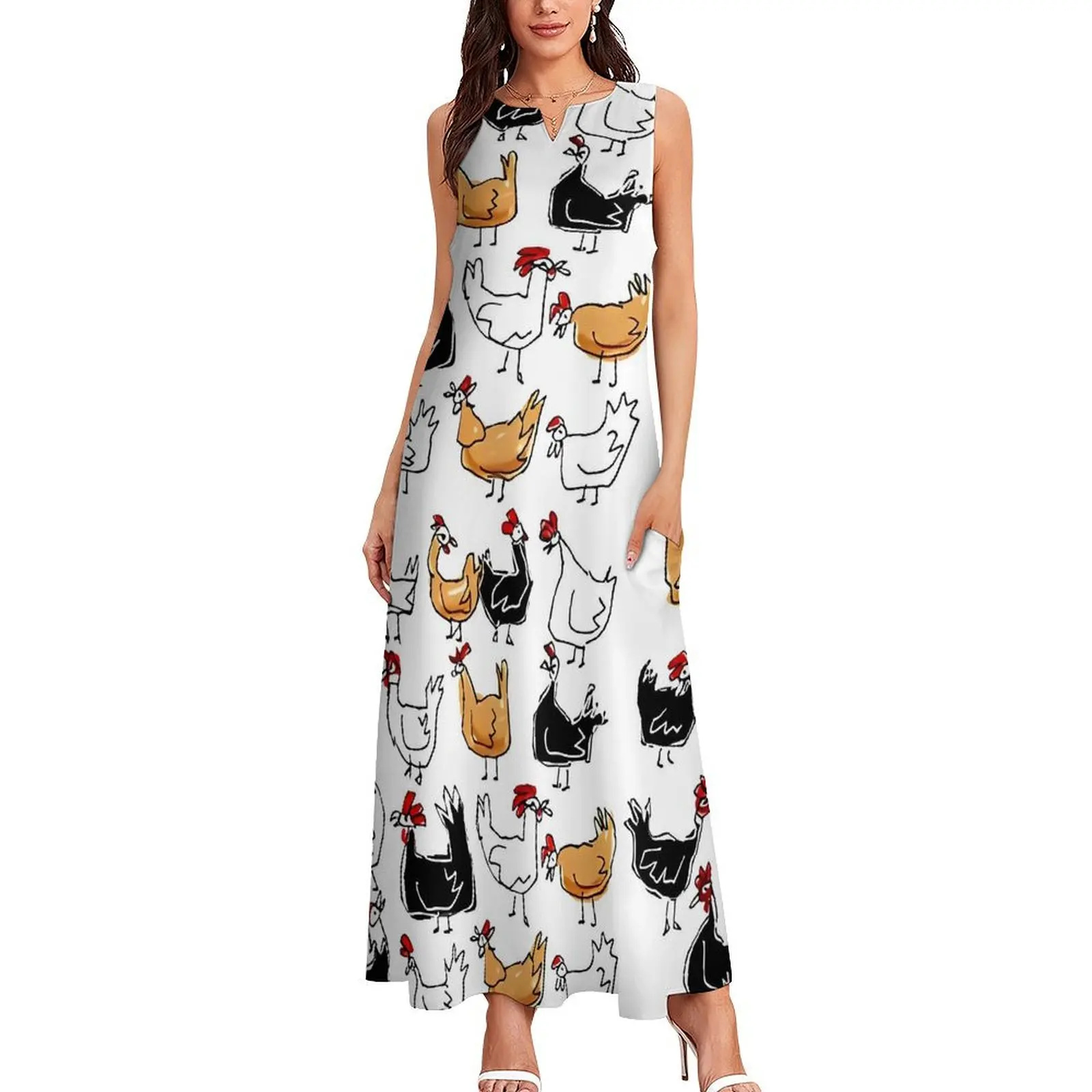 Chickens Brood Dress Summer Abstract Animal Street Style Casual Long Dresses Ladies Vintage Maxi Dress Gift