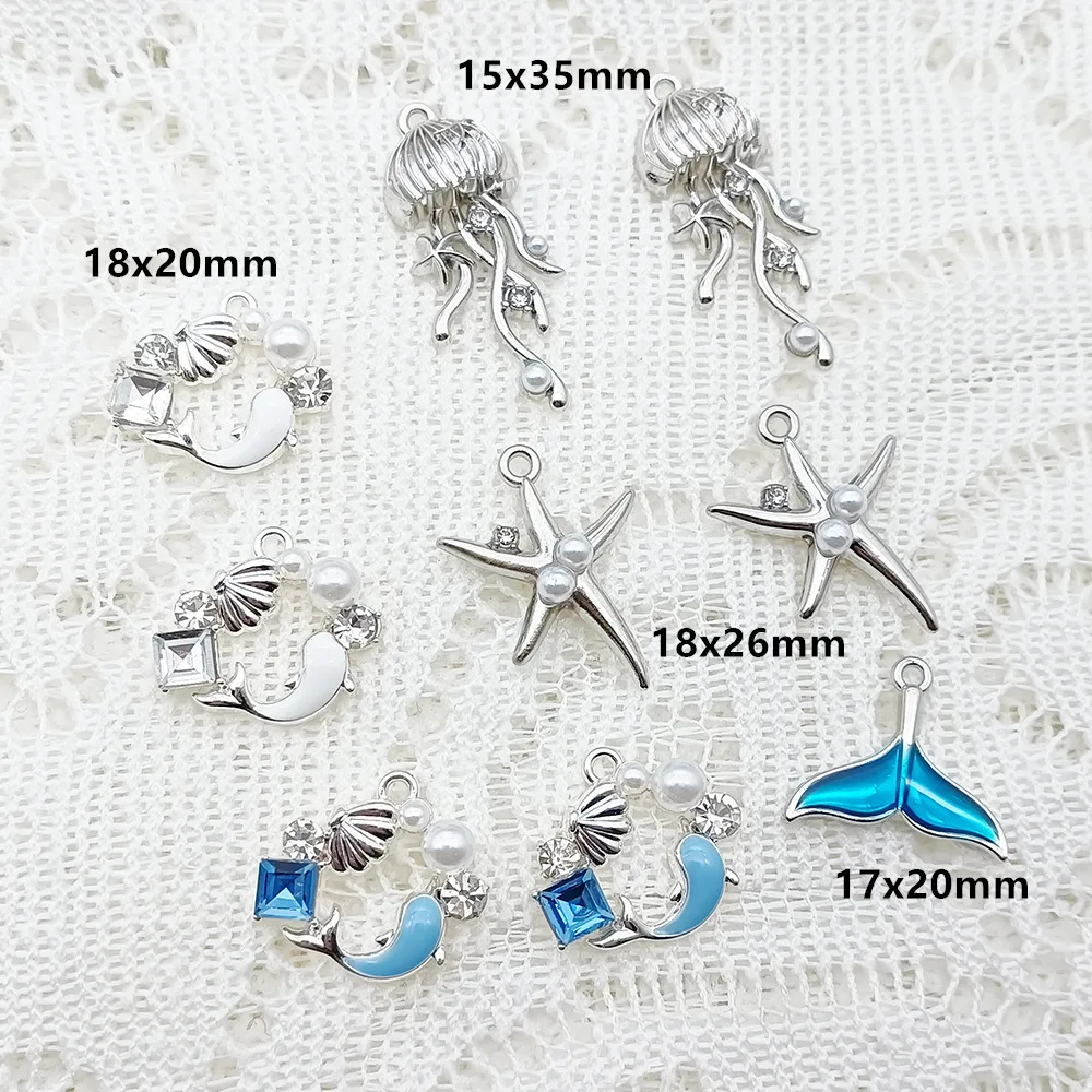 دلاية دلفين من سلسلة المحيط ، أخطبوط من سبيكة ذاتية الصنع ، إكسسوارات مجوهرات ، زيت بالتنقيط ، ذيل أزرق ، مادة سلسلة مفاتيح ، نجم بحري ، 10: 50 #1