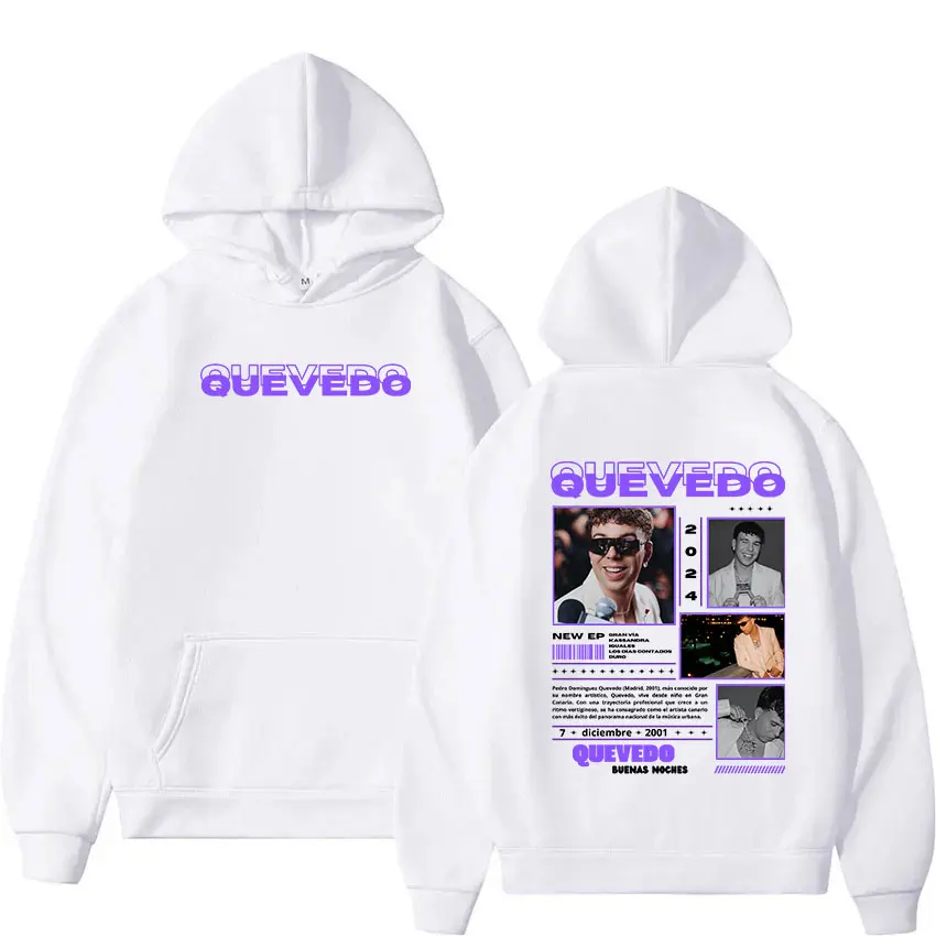 Rapper QUEVEDO Buenas Noches Tour 2024 New Hoodie Men's Women Hip Hop Fashion Retro Oversized Sweatshirt Man Pullover Streetwear