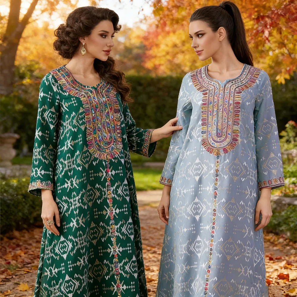 

Muslim Embroidery Maxi Dress Women Dubai Abaya Turkey Kaftan Ramadan Djellaba Islam Clothing Kebaya Caftan Marocain Femme Robe