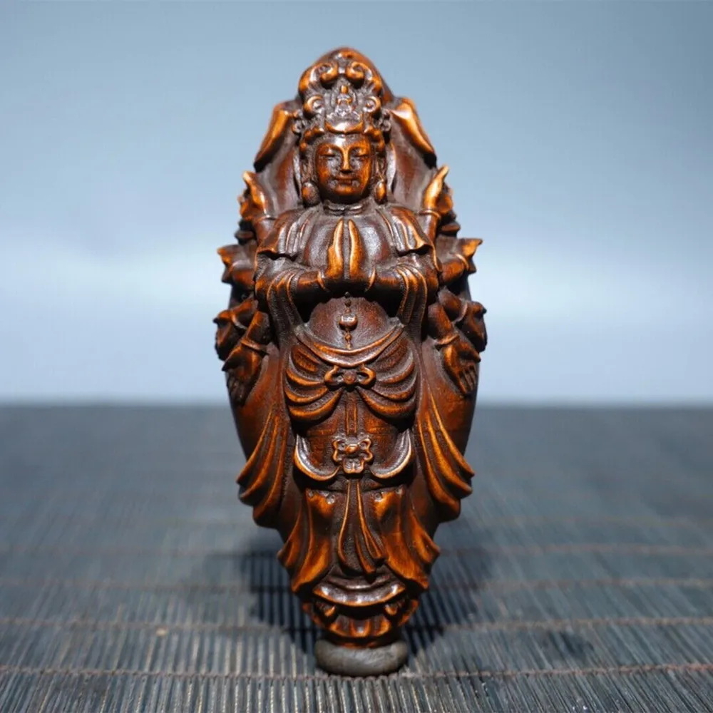 Chinese Vintage Boxwood Carved Exquisite Kwan-yin Statue Decor Figurines Art