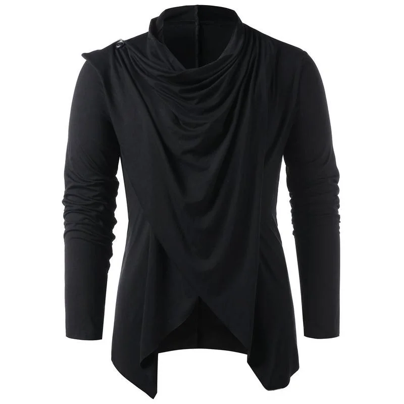 قميص رجالي بأكمام طويلة وياقة عالية، تصميم عصري أنيق، دافئ، مناسب للارتداء اليومي، قصير جدًا، لون موحد