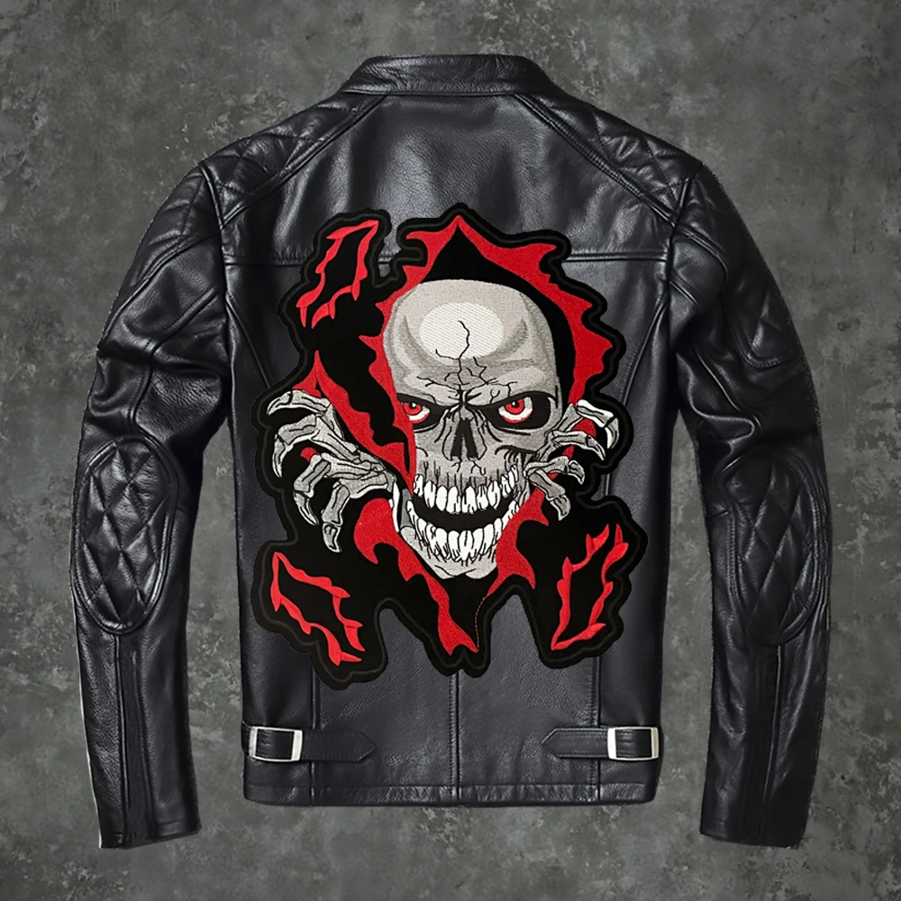 Skeleton Punk Large Embroidery  Patch Back Glue Motorcycle Knight Clothes Decoration Exquisite Cloth Paste DIY  24*29cm