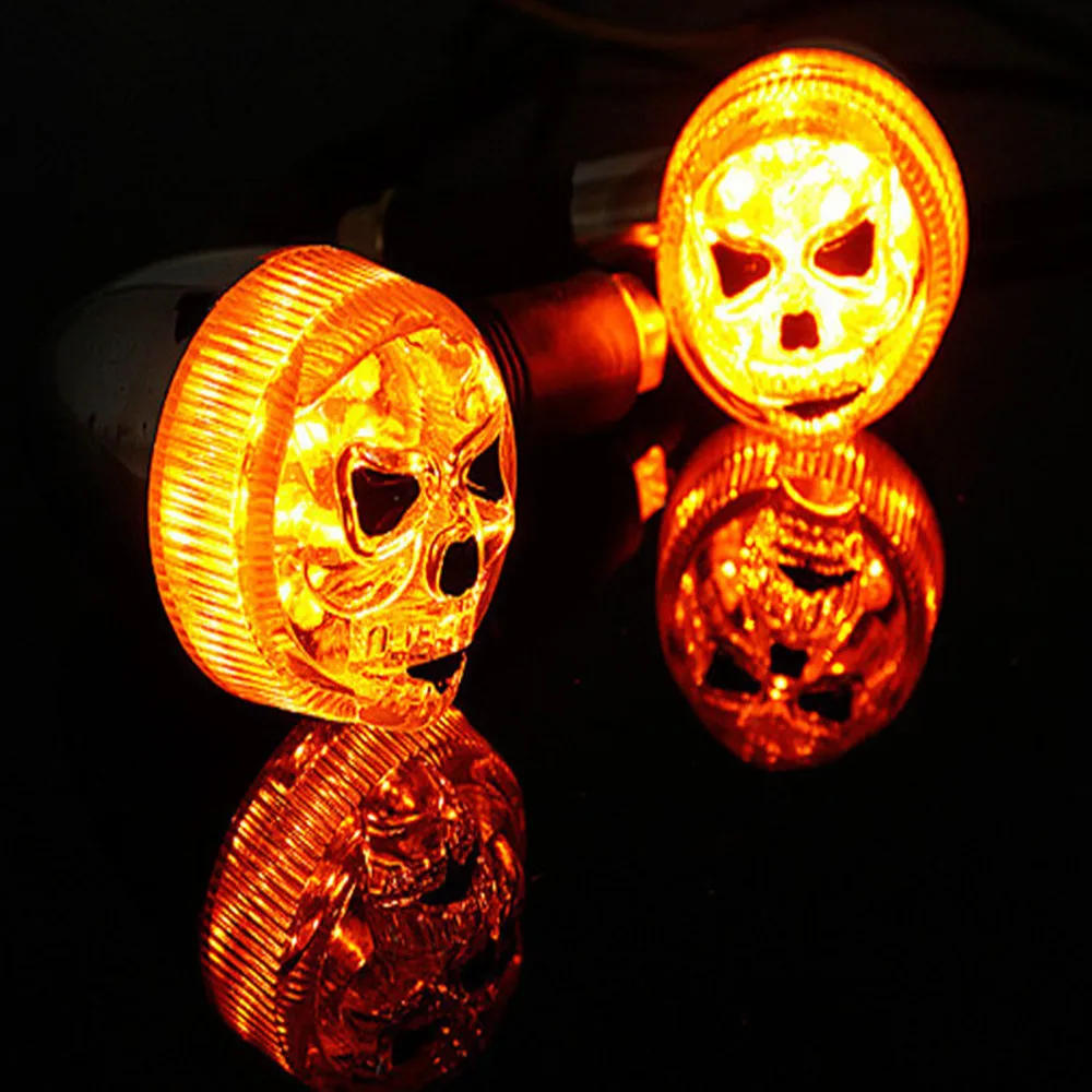 2pcs Universal LED 3D Skull Turn Signal Indicators Light Amber Lamp Motorcycle Bobber Cafe Racer Old School Bobber Touring Dirt