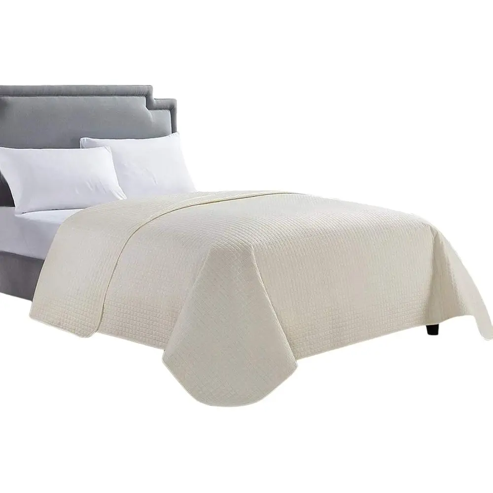 

Luxury Checkered Super Sot Solid Single PinQuilted Bed Quilt Bedspread Bed Cover 86"x96", Ivory, ull/Queen