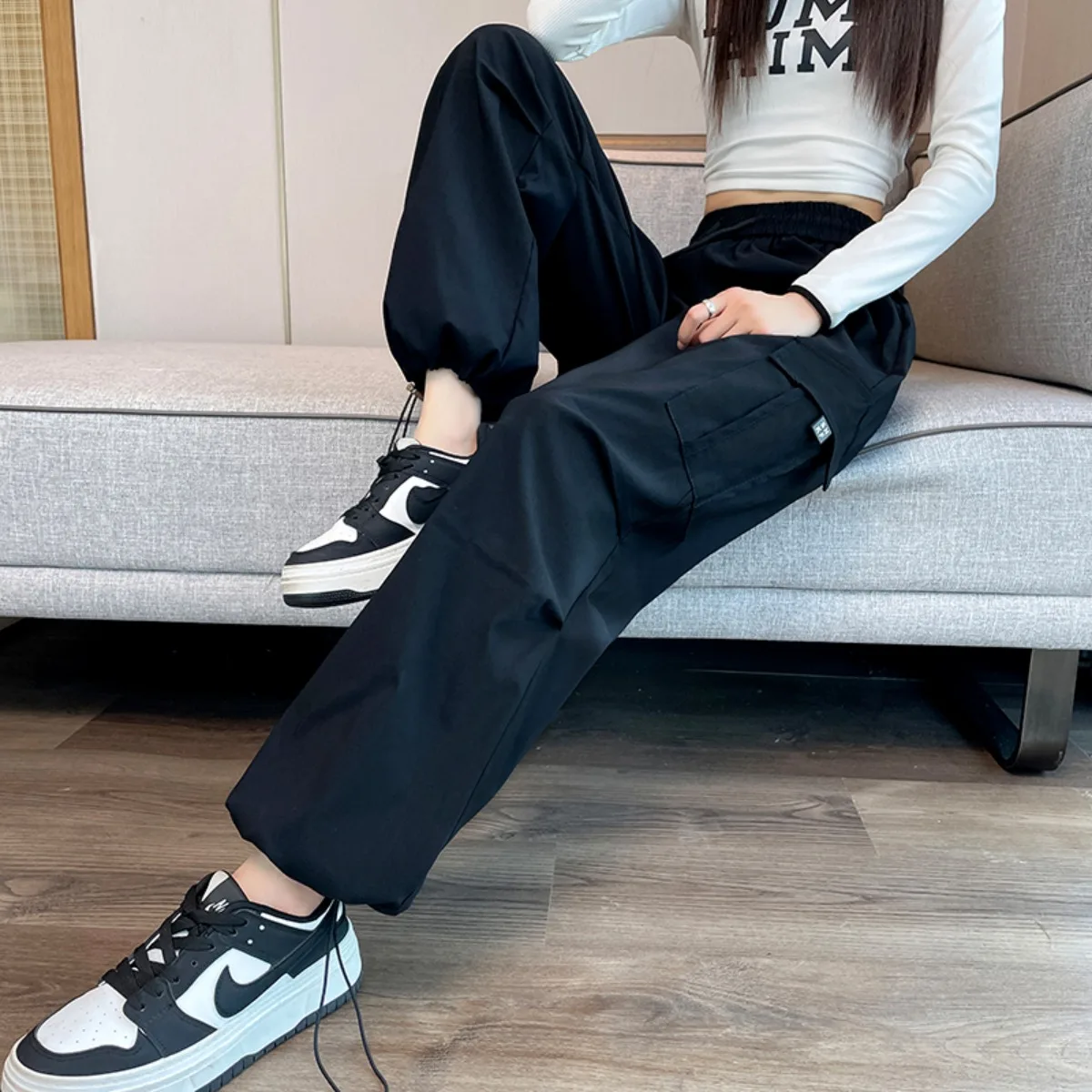 Pantalones de trabajo para mujer, novedad de Primavera/verano 2021, moda, cintura alta, secado rápido, informales, sueltos, adelgazantes, pantalones deportivos de pierna ancha