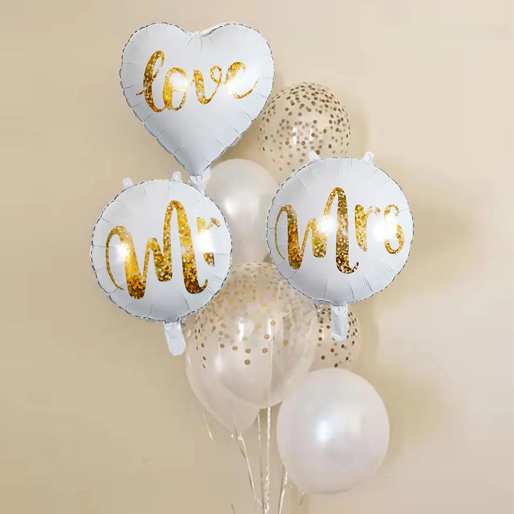 18inch Round White Gold Glitter Print Mr&Mrs LOVE foil Balloons bride to be marriage Wedding Valentine's Day Air Globos Supplies