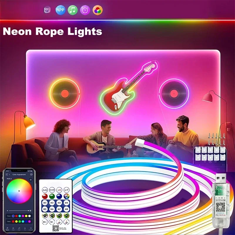 5V LED Strip Lights Bluetooth RGBlC NeonStrip Remote Control With Music Sync DlYBedroom Home Decoration ChangingAmbient Light