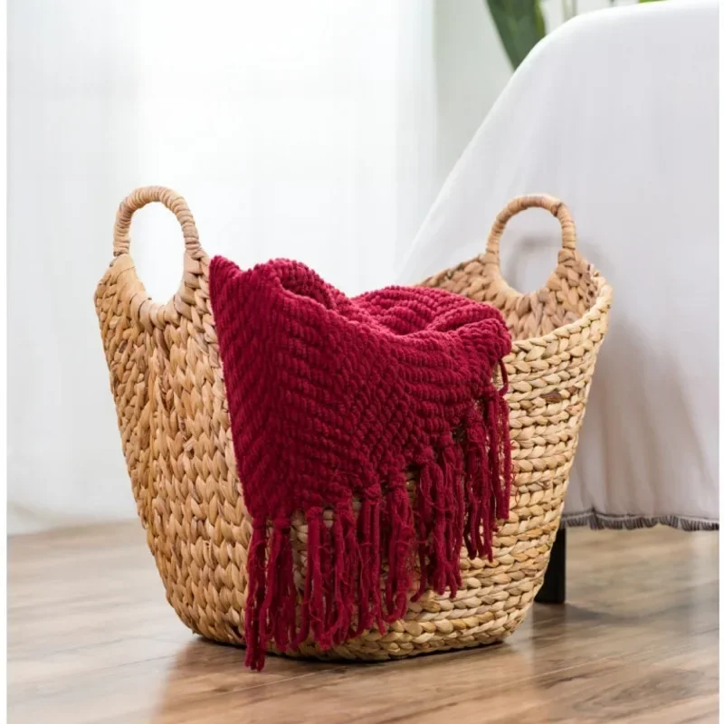 

Household Large Size Laundry Basket Natural Rattan Toy Basket Multifunctional Storage Baskets Convenient Handle Straw Basket