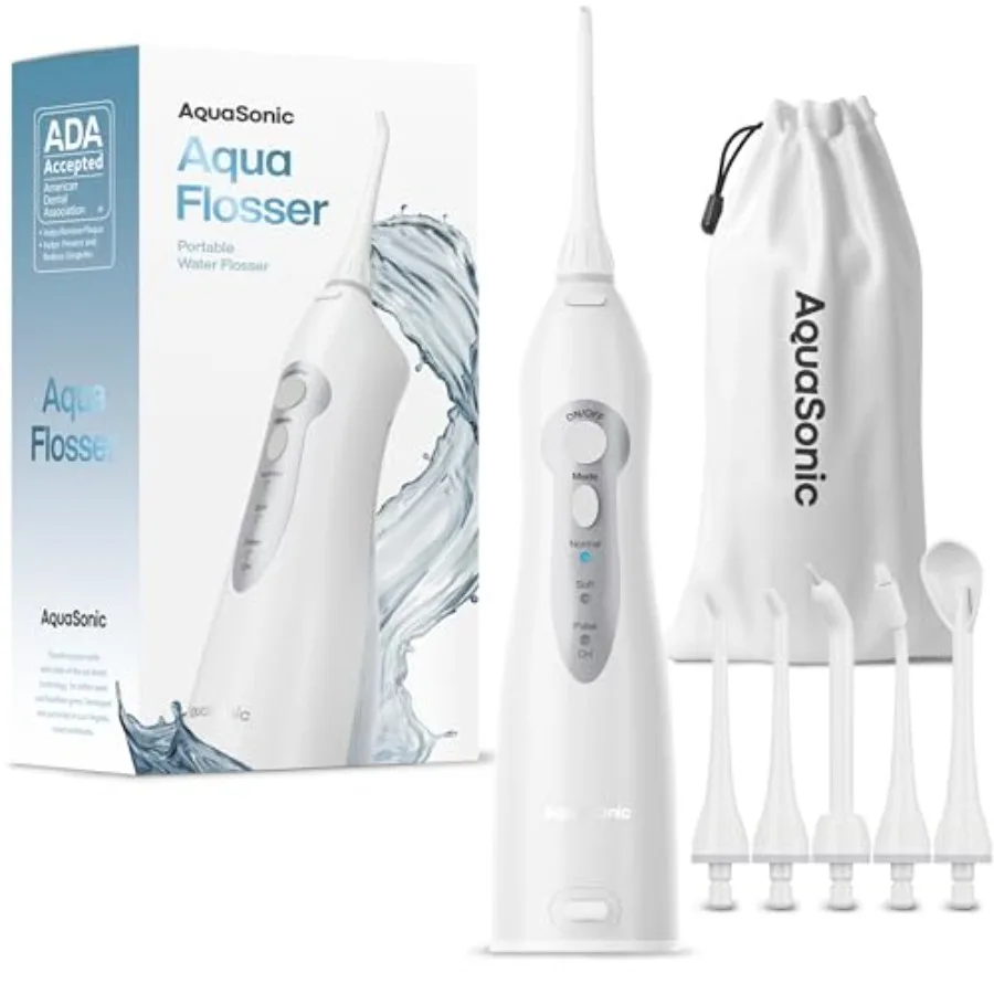 AquaSonic Aqua Flosser - Cordless Rechargeable Water Flosser for Teeth - Waterproof, Portable Oral Irrigator for Dental Cleanin