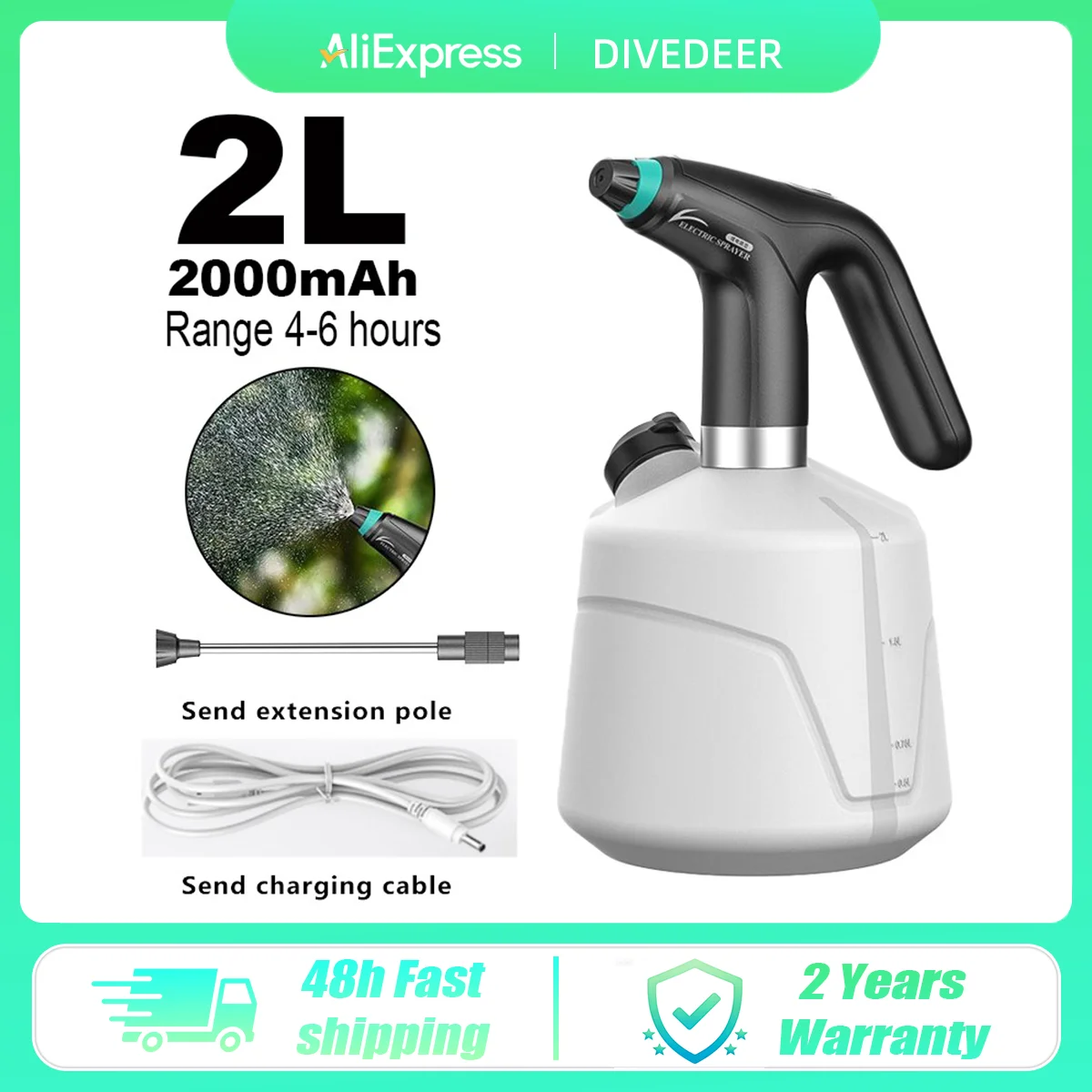 

Электрический опрыскиватель DIVEDEER, домашний литий-ионный аккумулятор, садовая лейка, перезаряжаемая автоматическая мини-распылительная насадка