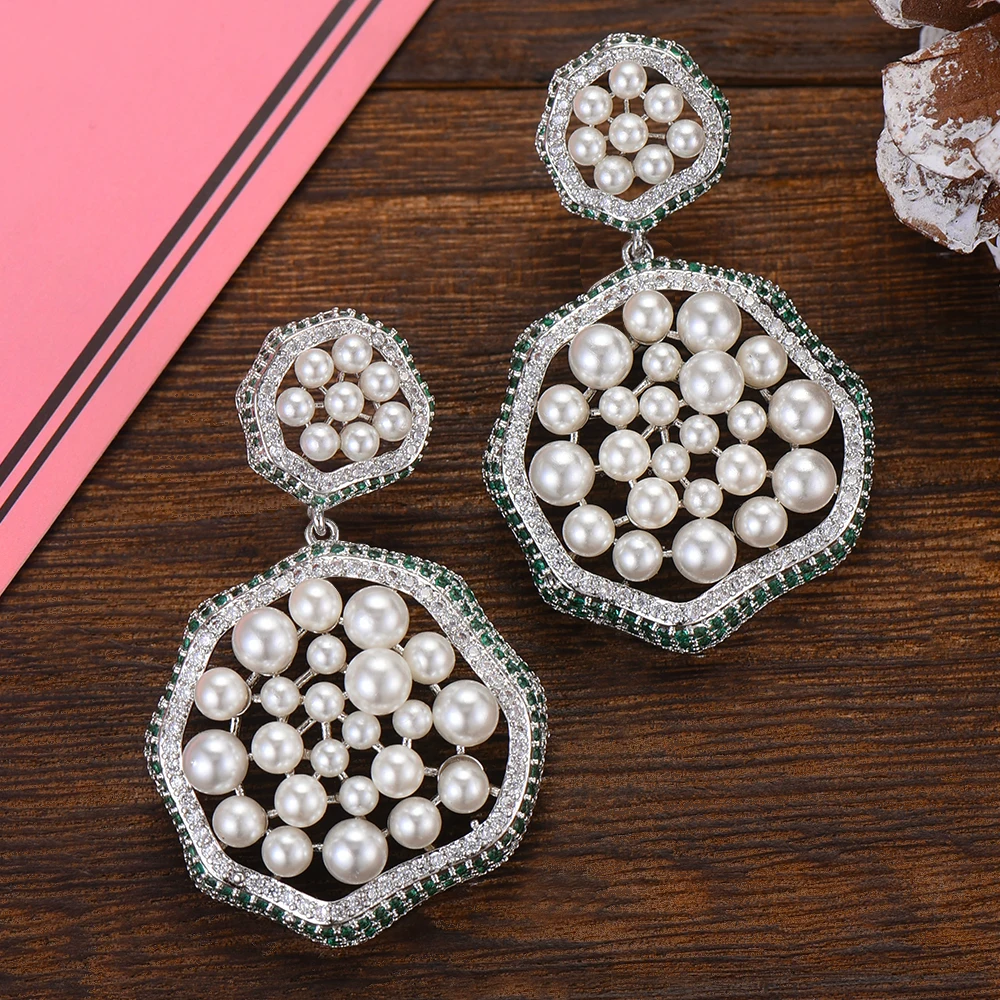 GODKI Unique Pearl Statement Earrings for Women Wedding Famous Design 2025 Charms Cubic Zircon Wedding Party Accessories