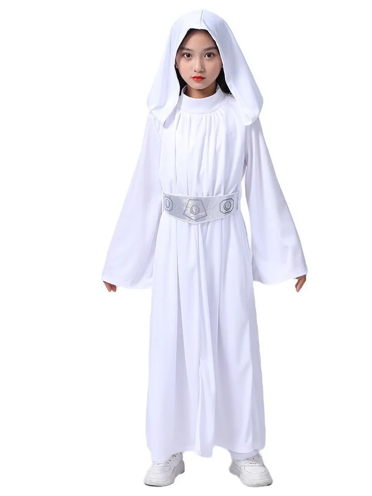 

Fulujiacos костюм принцессы Леи классический роскошный белый подарок для девочек с капюшоном