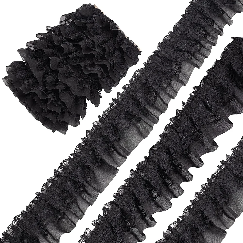 2 Yards Spitzenstoff Schwarz Weiß Rosa Falten Welle Stickerei Trim DIY Hochzeitskleid Party Dekoration Aufnäher Applikation Handwerk – Detail 9