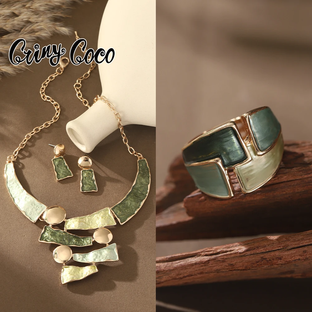 

Cring Coco Geometric Summer Jewelry Sets Fashion Enamel Necklaces Earring Set Popular Trendy for Women Lover Valentine's Day