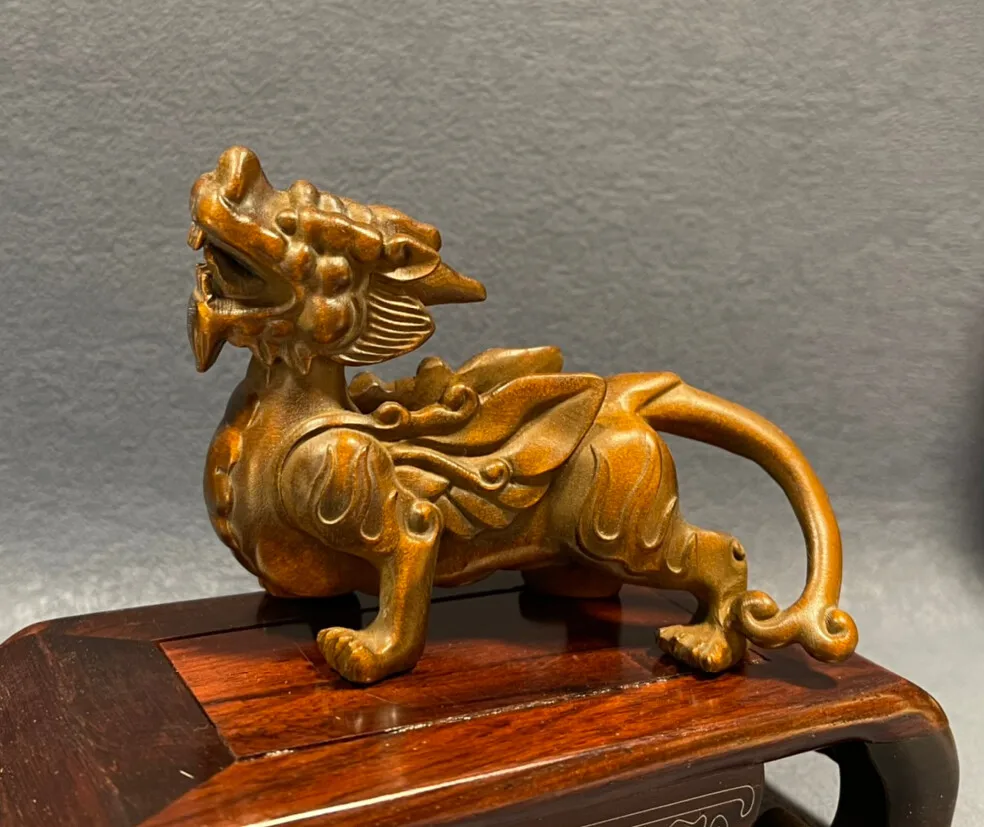 

Rare chinese boxwood hand carved dragon statue netsuke figure table decoration