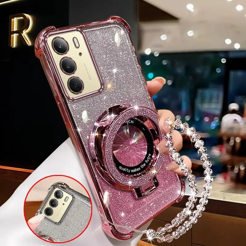 C75 Plating stand lanyard Phone Case For Realme C65 C63 C61 C71 C63 C67 C55 C53 C51 C51S Cover