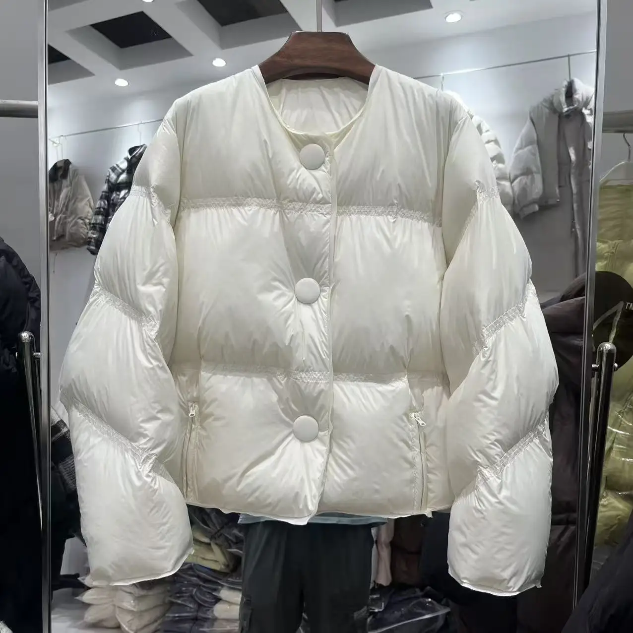 شتاء دافئ الصلبة نفخة س الرقبة أسفل سترة المرأة الأبيض بطة أسفل قصيرة رشاقته باركر أبلى الإناث واحدة الصدر سترة دافئة #2