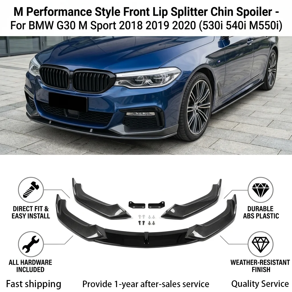 Per BMW G30 M Sport, spoiler per paraurti anteriore, modello 2018, 2019, 2020, stile M Performance, splitter per paraurti anteriore, spoiler inferiore, finitura nera lucida, effetto fibra di carbonio