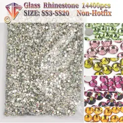 Wholesale SS3-SS20 14400PCS/PACKS Glass Rhinestones Crystal Glue on Flatback 3D Stones For Nail Art Decoration Clothing DIY