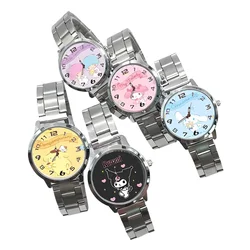 Miniso Anime Cartoon Sanrio Kuromi Melody Pachacco Hello Kitty Stainless Steel Waterproof Round Quartz Boys Girls Students Watch