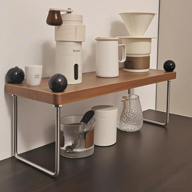 

Shelf Cup Coffee Holder Solid Wood Desktop Storage Medium Antique Stainless Steel Beer Cup Holder DIY