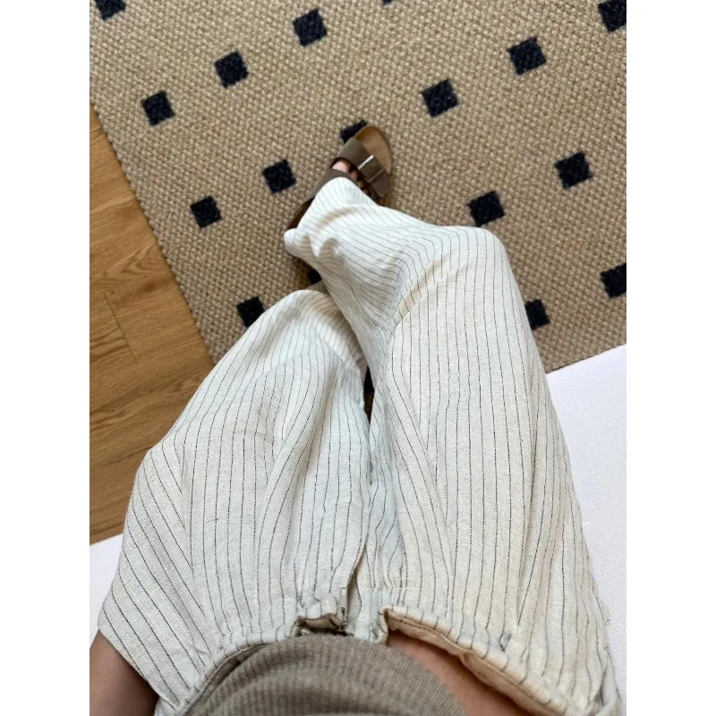 Simple Cotton and Linen Striped Pajama Pants Women's Trousers Summer 2026 New Home Casual Pants Outside Walking Pants