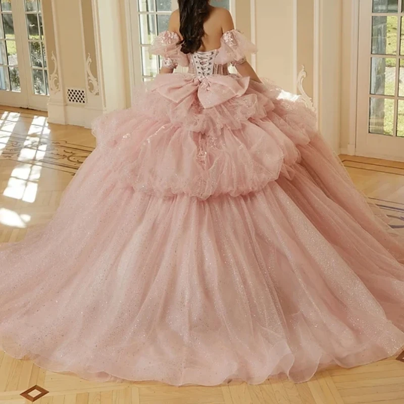 Customized Blush Princess 15th Girl Quinceanera Dresses Puffy Skirt Floor Length Women Prom Party Dress Pageant Vestido 16 AQ268