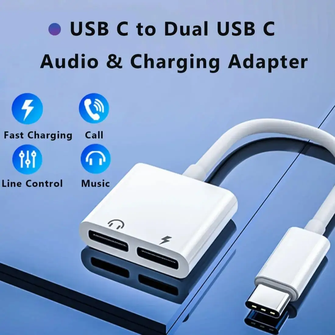 TypeC Headphones Adapter Splitter 2 in 1 Dual USB C 3 5mm 2 in 1 Triple typeC Audio Charger Cable Aux Audio Adapter for iphone