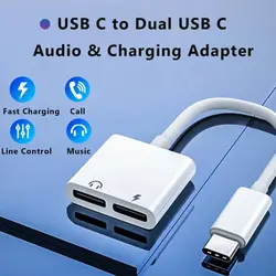 TypeC Headphones Adapter Splitter 2 in 1 Dual USB C 3 5mm 2 in 1 Triple typeC Audio Charger Cable Aux Audio Adapter for iphone