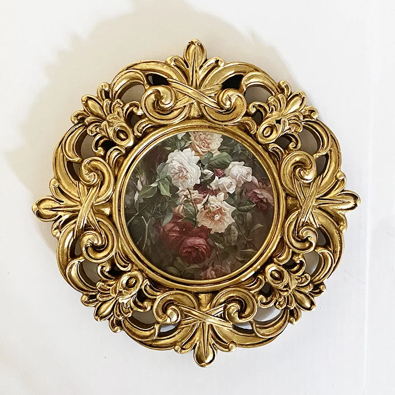 Small Antique 3 x 3 Round Picture Frame, Mini Vintage Ornate Photo Frame, Old Fashioned Photo Gallery Art Deco, Bronze Gold