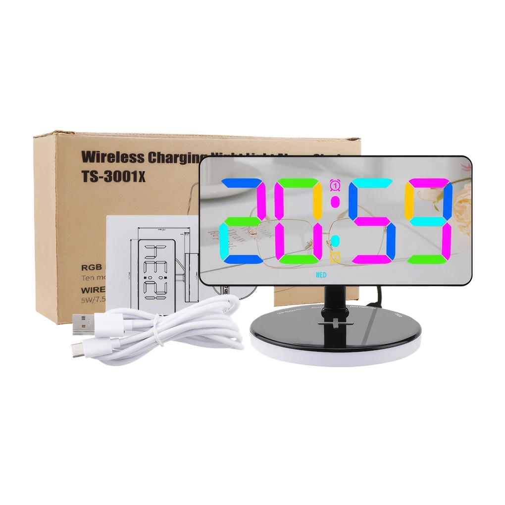 Silica Gel LED Digital Clock Desktop Electronic Desk Clock With Small Night Light Mirror Alarm