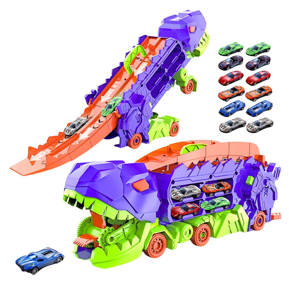 

Dinosaur Toys with 12 Metal Cars Dinosaur Transporter Truck Toddler Car Toys Set for Boys Gifts for Kids Ages 3 4 5 6 Years Old