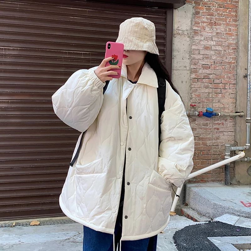 Korean Fashion Red Winter Clothes Warm Down Jacket Lazy Wind Baggy Straight Coat Harajuku Casual Puffer Comfortable Outwear Top